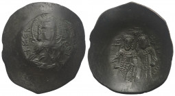 Alexius III. Angelus-Comnenus (1195 - 1203 n. Chr.).

 Aspron Trachy (Billon). Constantinopolis.
Vs: Christusbüste im Segensgestus mit Nimbus und E...