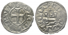 Achaia - Fürstentum. Karl I. (1278 - 1285).

 Denar (Silber).
Vs: + K R PRINC ACh . Kreuz.
Rs: + DE CLARENTIA. Stilisiertes Kastell.

18,5 mm. 0...