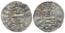 Achaia - Fürstentum. Florent (1289 - 1297).

 Denar (Silber).
Vs: + FLORENS P ACh. Kreuz.
Rs: + DE CLARENCIA. Stilisiertes Kastell.

18 mm. 0,82...