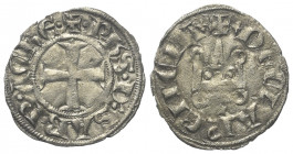 Achaia - Fürstentum. Philipp von Savoyen (1301 - 1307).

 Denar (Silber).
Vs: + PhS D SAB P AChE. Kreuz.
Rs: + DE CLARENCIA. Stilisiertes Kastell....