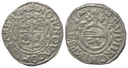 Barby - Grafschaft. Wofgang II (1586 - 1615).

 Groschen = 1/24 Taler (Silber). 1613. Ohne Ort.
Vs: Wappen, Name und Titel.
Rs: Reichsapfel mit We...