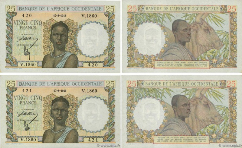 Country : FRENCH WEST AFRICA (1895-1958) 
Face Value : 25 Francs Consécutifs 
Da...