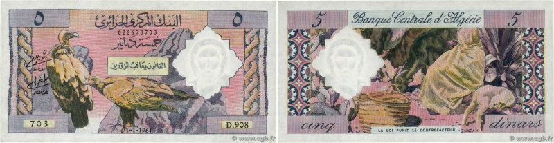 Country : ALGERIA 
Face Value : 5 Dinars  
Date : 01 janvier 1964 
Period/Provin...