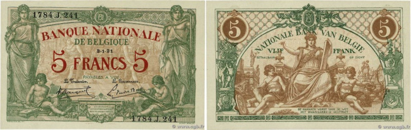 Country : BELGIUM 
Face Value : 5 Francs  
Date : 03 janvier 1921 
Period/Provin...