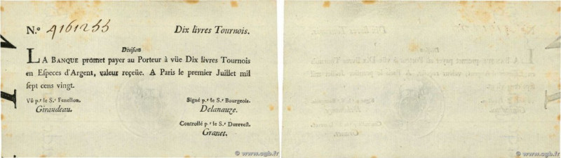 Country : FRANCE 
Face Value : 10 Livres Tournois  
Date : 01 juillet 1720 
Peri...