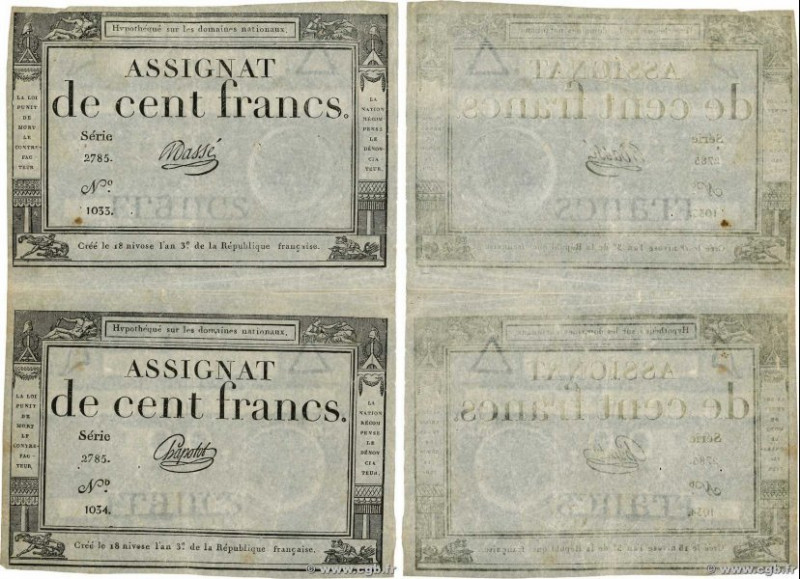 Country : FRANCE 
Face Value : 100 Francs Consécutifs 
Date : 07 janvier 1795 
P...