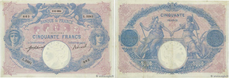 Country : FRANCE 
Face Value : 50 Francs BLEU ET ROSE  
Date : 02 juin 1914 
Per...
