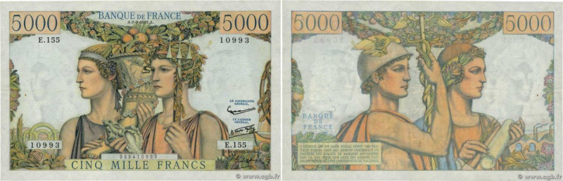Country : FRANCE 
Face Value : 5000 Francs TERRE ET MER  
Date : 07 mars 1957 
P...