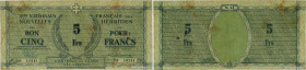Country : NEW HEBRIDES 
Face Value : 5 Francs  
Date : (1943) 
Period/Province/Bank : Services Nationaux 
Catalogue reference : P.1 
Additional refere...