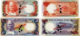 Country : SIERRA LEONE 
Face Value : 2 et 5 Leones Spécimen 
Date : 1974-1975 
Period/Province/Bank : Bank of Sierra Leone 
Catalogue reference : P.6a...