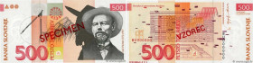 Country : SLOVENIA 
Face Value : 500 Tolarjev Spécimen 
Date : 15 janvier 2005 
Period/Province/Bank : Banque de Slovenie 
Catalogue reference : P.16c...