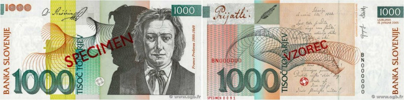Country : SLOVENIA 
Face Value : 1000 Tolarjev Spécimen 
Date : 15 janvier 2005 ...