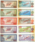 Country : TONGA 
Face Value : 0,5 à 10 Pa'anga Spécimen 
Date : 1974 
Period/Province/Bank : Government of Tonga 
Catalogue reference : P.18s au P.22s...