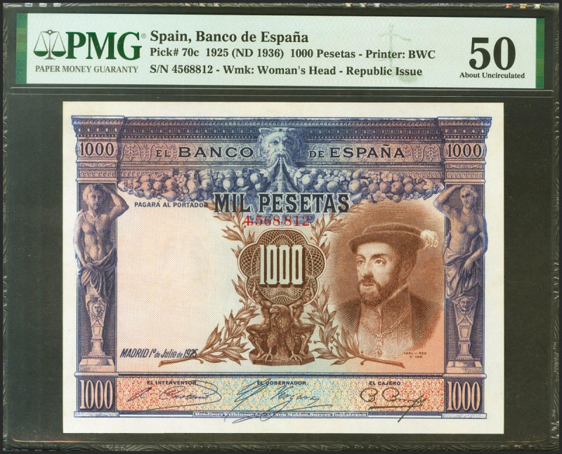 1000 Pesetas. 1 de Julio de 1925. Sin serie y numeración posterior al 3646000. (...