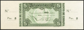 5 Pesetas. 1 de Enero de 1937. Sucursal de Bilbao, antefirma Banco Hispano Americano. Serie A y sin numeración, con ambas matrices. (Edifil 2021: 386a...