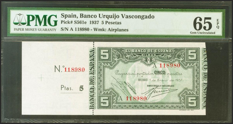 5 Pesetas. 1 de Enero de 1937. Serie A y antefirma Banco Urquijo Vascongado, mat...