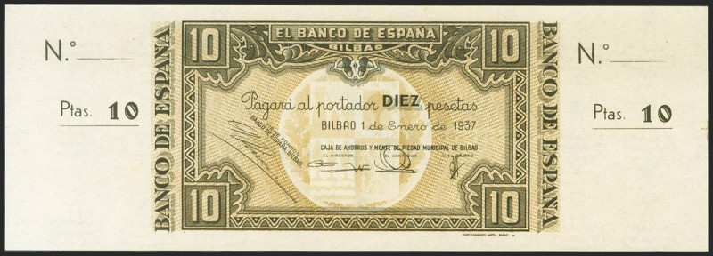 10 Pesetas. 1 de Enero de 1937. Sucursal de Bilbao, antefirma Caja de Ahorros y ...
