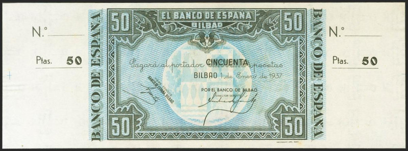 50 Pesetas. 1 de Enero de 1937. Sucursal de Bilbao, antefirma Banco de Bilbao. S...