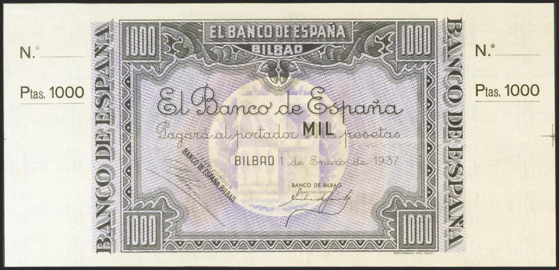 1000 Pesetas. 1 de Enero de 1937. Sucursal de Bilbao, antefirma Banco de Bilbao....