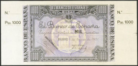 1000 Pesetas. 1 de Enero de 1937. Sucursal de Bilbao, antefirma Banco de Bilbao. No emitido, sin serie y sin numeración, con ambas matrices. (Edifil 2...