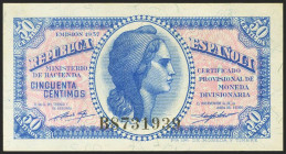 50 Céntimos. 1937. Ministerio de Hacienda. Serie B. (Edifil 2021: 391). Apresto original. SC-.