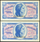 50 Céntimos. 1937. Pareja correlativa. Serie C, última serie emitida. (Edifil 2021: 391a). Apresto original. SC-.