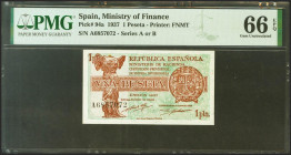 1 Peseta. 1937. Ministerio de Hacienda. Serie A. (Edifil 2021: 392, Pick: 94a). Inusual en esta excepcional calidad, apresto original. SC. Encapsulado...