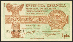 1 Peseta. 1937. Ministerio de Hacienda. Serie B. (Edifil 2021: 392). Apresto original. SC.