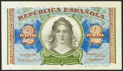 2 Pesetas. 1938. Ministerio de Hacienda. Serie A. (Edifil 2021: 393). Apresto original. SC.