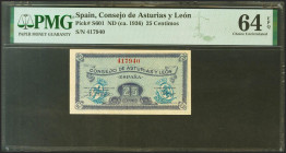 25 Céntimos. 1937. Asturias y León. Sin serie. (Edifil 2021: 394, Pick: S601). Apresto original. SC. Encapsulado PMG64EPQ.