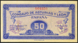 50 Céntimos. 1937. Asturias y León. (Edifil 2021: 396). Apresto original. SC--.