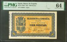 100 Pesetas. Septiembre de 1937. Sucursal de Gijón. Sin serie. (Edifil 2021: 399, Pick: S580). SC. Encapsulado PMG64.