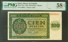 100 Pesetas. 21 de Noviembre de 1936. Serie E. (Edifil 2021: 421a, Pick: 101a). Apresto original. EBC+++. Encapsulado PMG58EPQ.