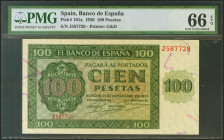 100 Pesetas. 21 de Noviembre de 1936. Serie J. (Edifil 2021: 421a, Pick: 101a). Inusual en esta excepcional calidad, apresto original. SC. Encapsulado...