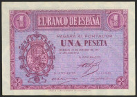 1 Peseta. 12 de Octubre de 1937. Serie F, última serie emitida. (Edifil 2021: 425a). Apresto original. SC.