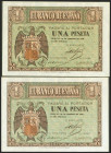 1 Peseta. 28 de Febrero de 1938. Pareja correlativa. Serie E. (Edifil 2021: 427a). Apresto original. SC.