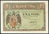 1 Peseta. 30 de Abril de 1938. Serie D. (Edifil 2021: 428a). Conserva gran parte del apresto original. EBC+.