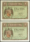 1 Peseta. 30 de Abril de 1938. Pareja correlativa. Serie C. (Edifil 2021: 428a). Conserva gran parte del apresto original. SC-.