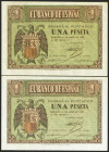 1 Peseta. 30 de Abril de 1938. Pareja correlativa. Serie G. (Edifil 2021: 428a). Apresto original. SC-.