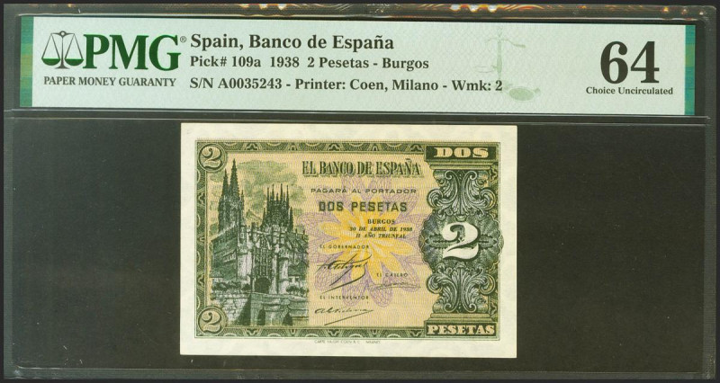 2 Pesetas. 30 de Abril de 1938. Serie A. (Edifil 2021: 429, Pick: 109a). SC. Enc...