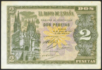 2 Pesetas. 30 de Abril de 1938. Serie H. (Edifil 2021: 429a). Apresto original. SC--.