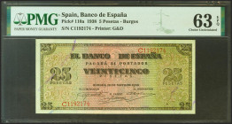 25 Pesetas. 20 de Mayo de 1938. Serie C. (Edifil 2021: 430a, Pick: 110a). Apresto original. SC. Encapsulado PMG63EPQ.