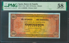 50 Pesetas. 20 de Mayo de 1938. Serie A. (Edifil 2021: 431, Pick: 112a). EBC++. Encapsulado PMG58.