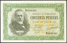 50 Pesetas. 9 de Enero de 1940. Serie B. (Edifil 2021: 437a). Apresto original. SC--.