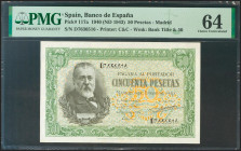 50 Pesetas. 9 de Enero de 1940. Serie D. (Edifil 2021: 437a, Pick: 117a). Inusual en esta calidad. SC. Encapsulado PMG64.