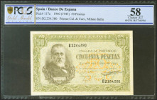 50 Pesetas. 9 de Enero de 1940. Serie D. (Edifil 2021: 437a, Pick: 117a). Inusual en esta calidad. EBC++. Encapsulado PMG58.