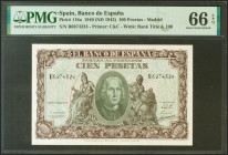 100 Pesetas. 9 de Enero de 1940. Serie B. (Edifil 2021: 438a, Pick: 118a). Inusual en esta excepcional calidad, apresto original. SC. Encapsulado PMG6...