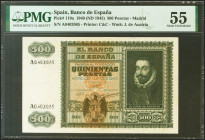 500 Pesetas. 9 de Enero de 1940. Serie A. (Edifil 2021: 439, Pick: 119a). Inusual en esta calidad. EBC+. Encapsulado PMG55.