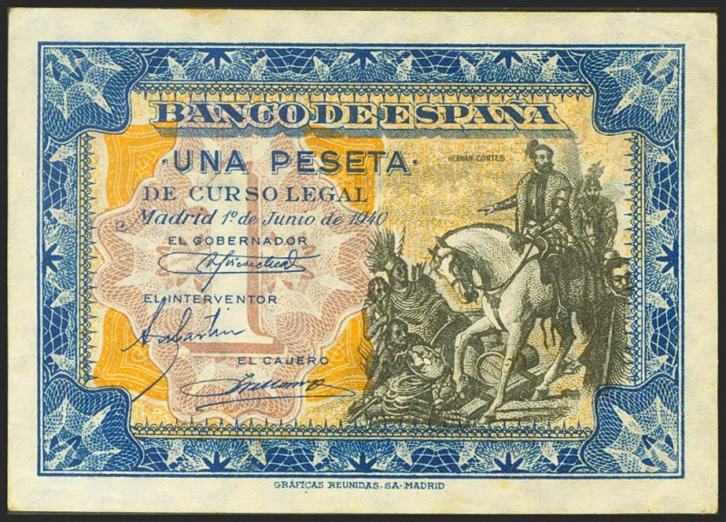 1 Peseta. 1 de Junio de 1940. Serie A. (Edifil 2021: 441a). Conserva gran parte ...