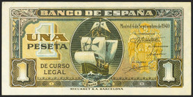 1 Peseta. 4 de Septiembre de 1940. Serie H. (Edifil 2021: 442a). Conserva todo su apresto original. SC-.